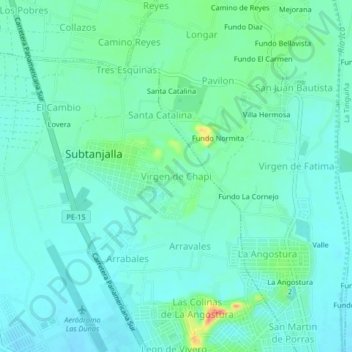 Mapa topográfico Virgen de Chapi, altitude, relevo