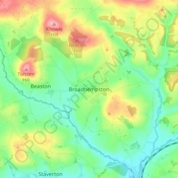 Mapa topográfico Broadhempston, altitude, relevo