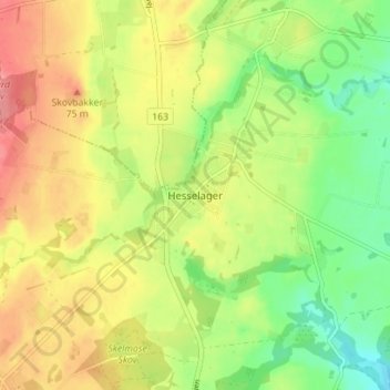 Mapa topográfico Hesselager, altitude, relevo