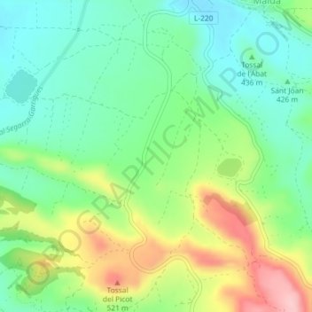 Mapa topográfico Coll d'Arboç, altitude, relevo
