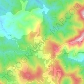 Mapa topográfico La Mourre, altitude, relevo