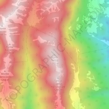 Mapa topográfico Monte Tancia, altitude, relevo