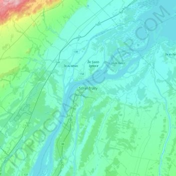 Mapa topográfico Sorel-Tracy, altitude, relevo