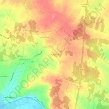 Mapa topográfico Les Vignauds, altitude, relevo