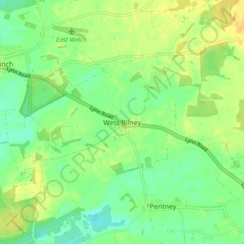 Mapa topográfico West Bilney, altitude, relevo