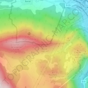 Mapa topográfico Cap de Lauzac, altitude, relevo