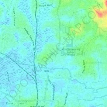 Mapa topográfico Viyyur, altitude, relevo