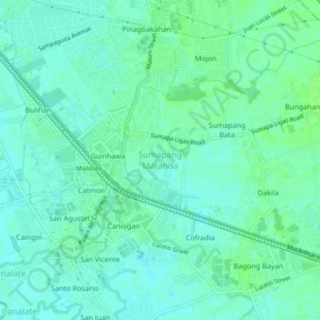 Mapa topográfico Sumapang Matanda, altitude, relevo