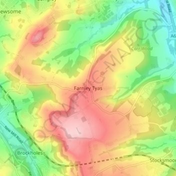 Mapa topográfico Farnley Tyas, altitude, relevo