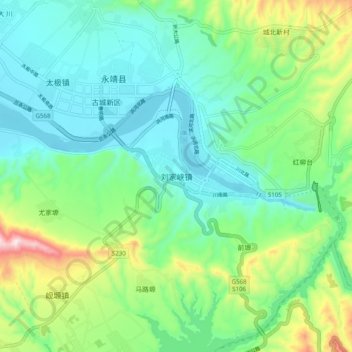 Mapa topográfico 刘家峡镇, altitude, relevo
