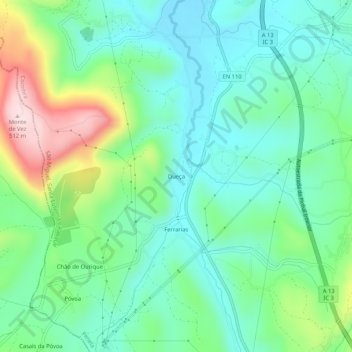 Mapa topográfico Dueça, altitude, relevo