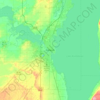 Mapa topográfico Oshkosh, altitude, relevo