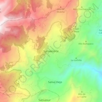 Mapa topográfico Sativanorte, altitude, relevo