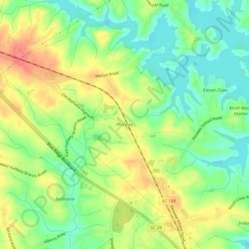 Mapa topográfico Phinney, altitude, relevo