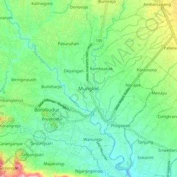 Mapa topográfico Mungkid, altitude, relevo
