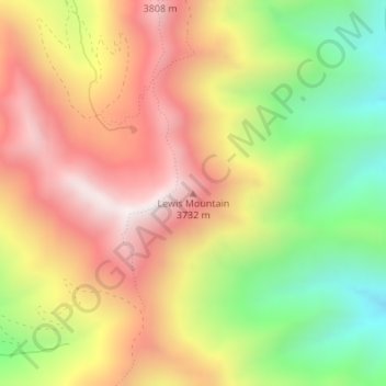 Mapa topográfico Lewis Mountain, altitude, relevo