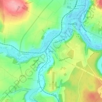 Mapa topográfico Beaugy, altitude, relevo