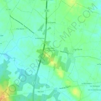 Mapa topográfico Chez Couteau, altitude, relevo
