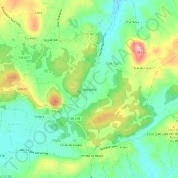 Mapa topográfico Junqueira, altitude, relevo
