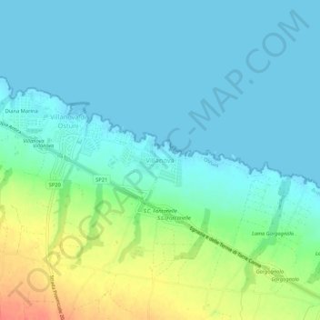 Mapa topográfico Villanova, altitude, relevo