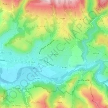 Mapa topográfico La Rigaldie, altitude, relevo