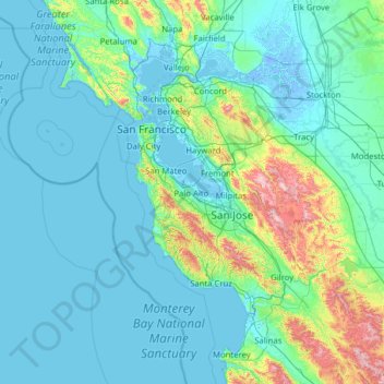 Mapa topográfico Silicon Valley, altitude, relevo