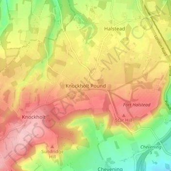 Mapa topográfico Knockholt Pound, altitude, relevo