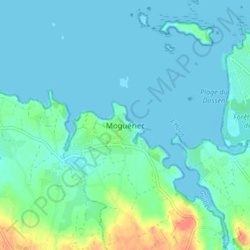 Mapa topográfico Moguériec, altitude, relevo
