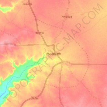 Mapa topográfico Pratapgarh, altitude, relevo