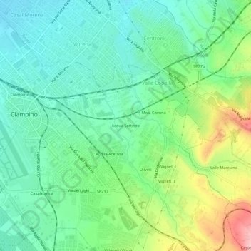 Mapa topográfico Acqua Sotterra, altitude, relevo