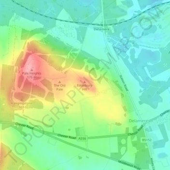 Mapa topográfico Eddisbury Hill Fort, altitude, relevo