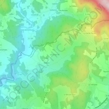 Mapa topográfico Le Faveyrial, altitude, relevo