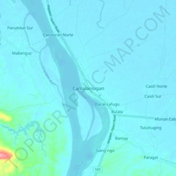 Mapa topográfico Camalaniugan, altitude, relevo