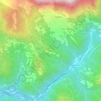 Mapa topográfico Vetteglia, altitude, relevo