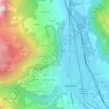 Mapa topográfico Les Murets, altitude, relevo