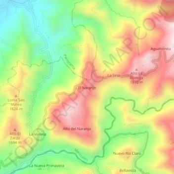 Mapa topográfico El Naranjo, altitude, relevo