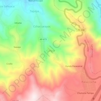 Mapa topográfico Collpa, altitude, relevo