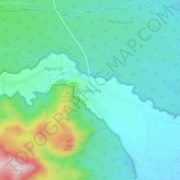 Mapa topográfico Sampung, altitude, relevo
