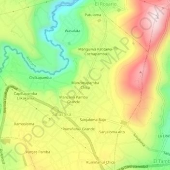 Mapa topográfico Manzanapamba Chico, altitude, relevo