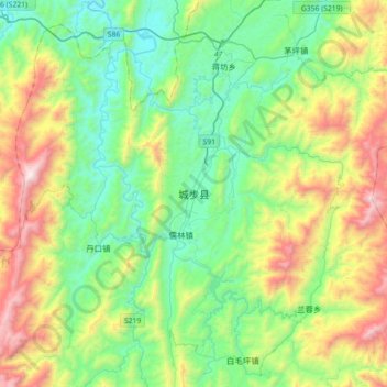 Mapa topográfico 城步县, altitude, relevo
