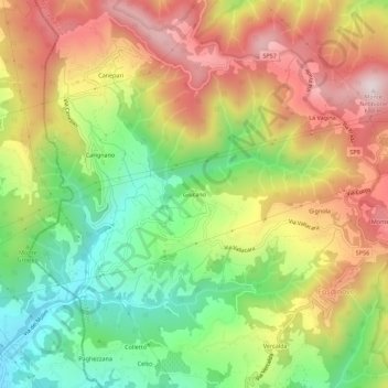 Mapa topográfico Giucano, altitude, relevo