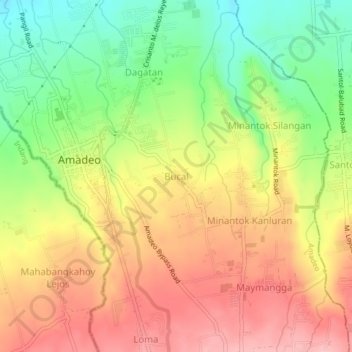 Mapa topográfico Bucal, altitude, relevo