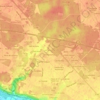 Mapa topográfico Les Patouilleries, altitude, relevo