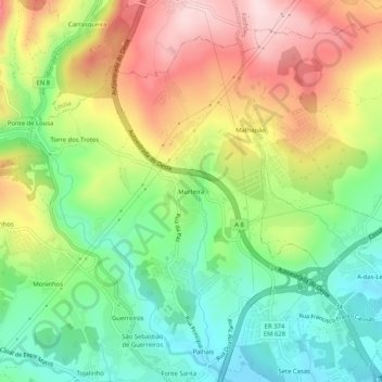 Mapa topográfico Murteira, altitude, relevo