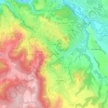 Mapa topográfico La Dartamas, altitude, relevo