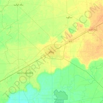 Mapa topográfico Okara, altitude, relevo