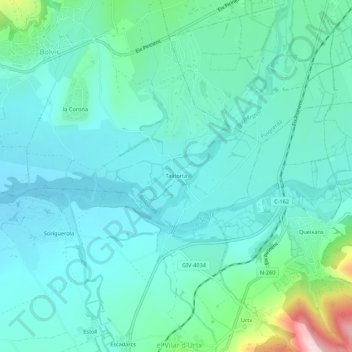 Mapa topográfico Talltorta, altitude, relevo