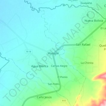 Mapa topográfico Muyapá, altitude, relevo