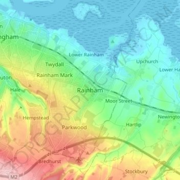 Mapa topográfico Rainham, altitude, relevo