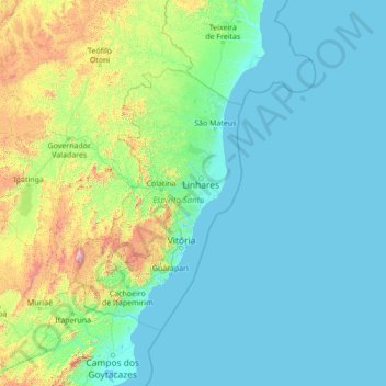 Mapa topográfico Espírito Santo, altitude, relevo